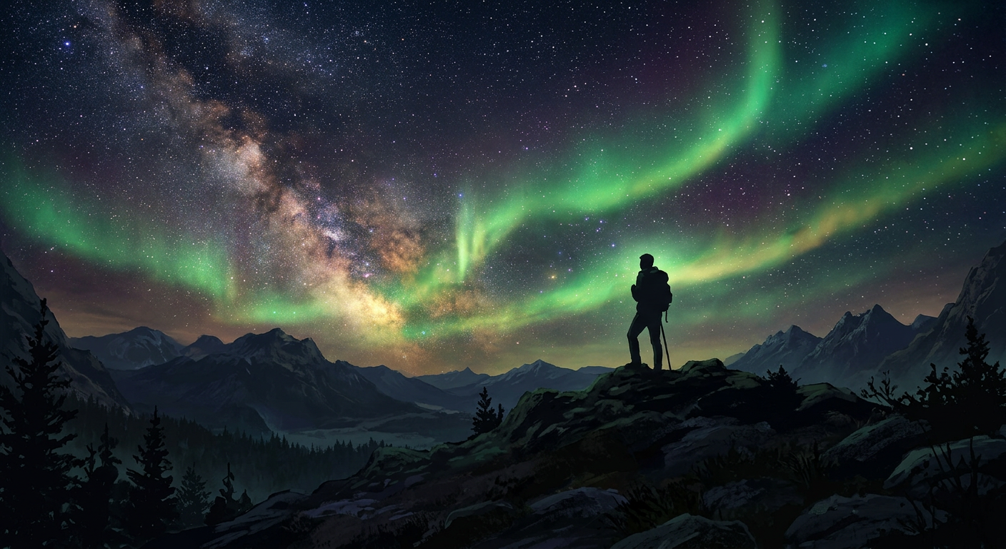 Silueta contemplando un cielo estrellado